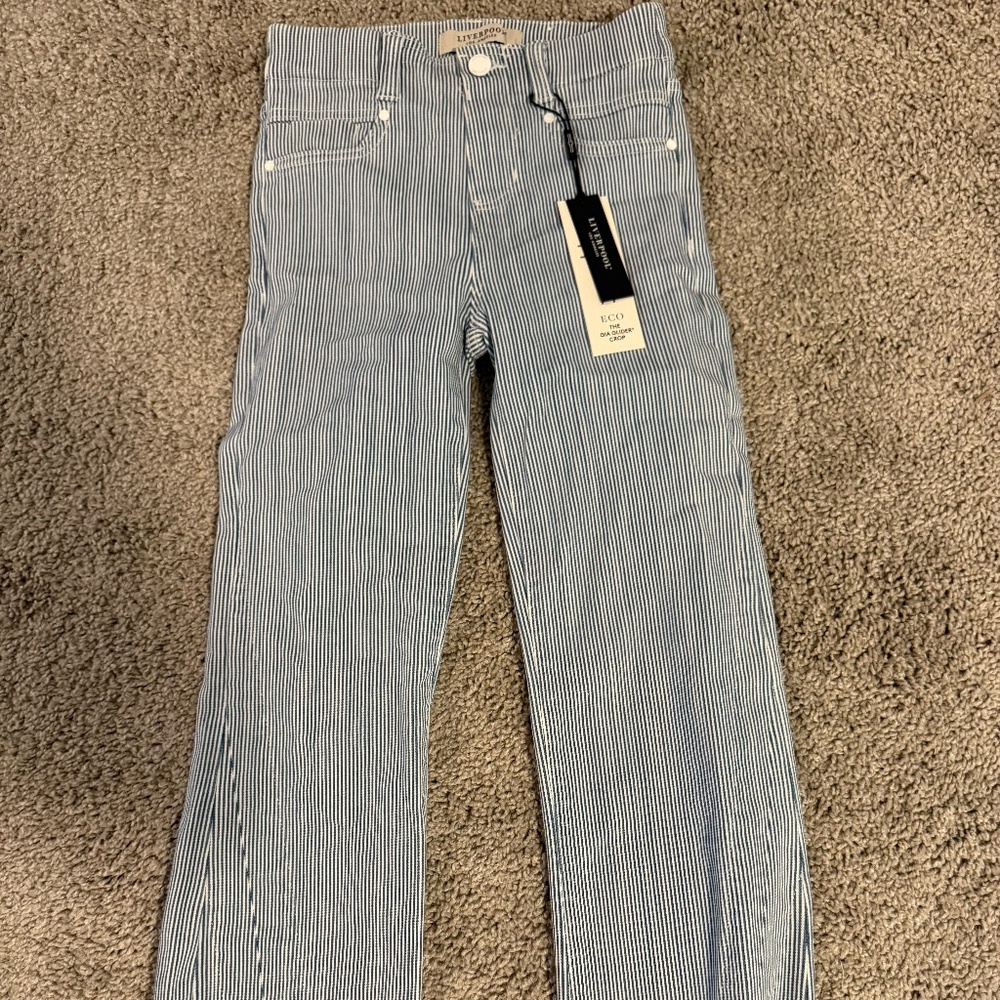 Liverpool Gia Glider Blue Stripe Crop Flare